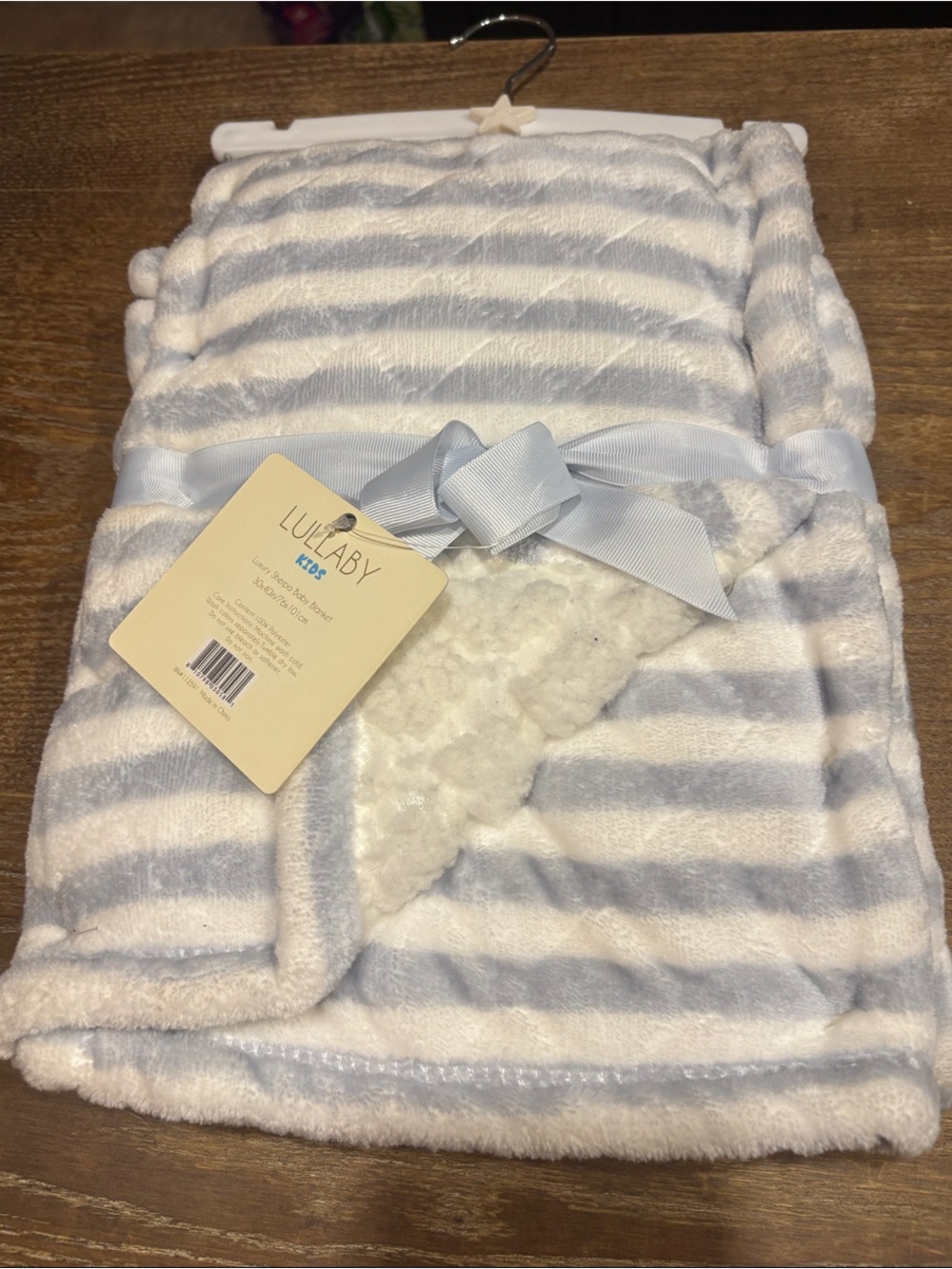 Blue/Grey & White Striped Plush Baby Blanket